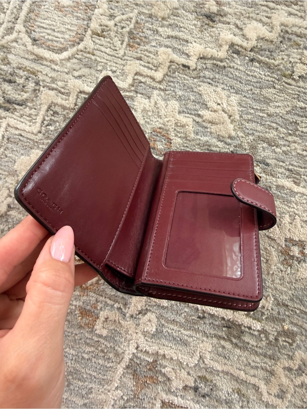 Coach Embossed Medium Corner Zip Wallet in a Berry Red / Burgundy - Picture 6 of 11